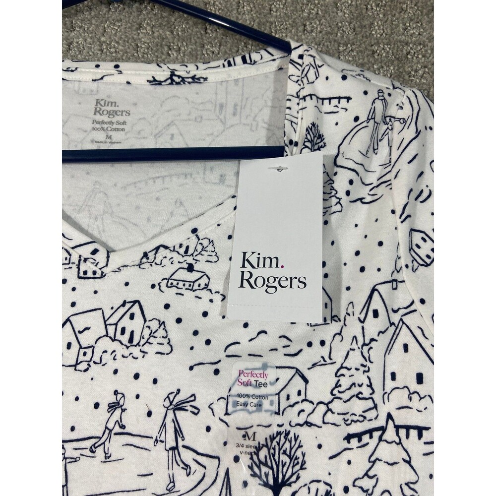 NWT Kim Rogers Perfectly Soft T-Shirt Winter Scene Black and White - Picture 6 of 8